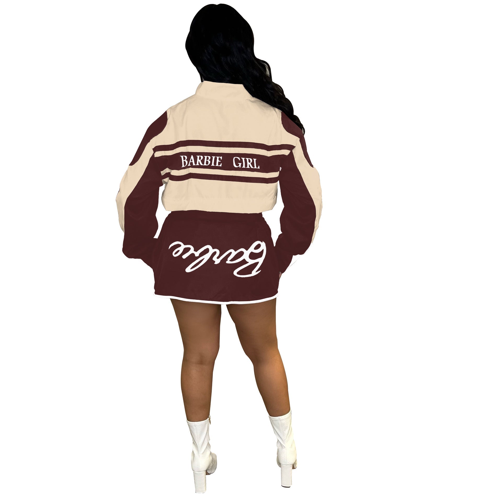 Motorcycle style detachable jacket short skirt 2PC set