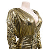 Solid color gilded long sleeved pleated short skirt dress
