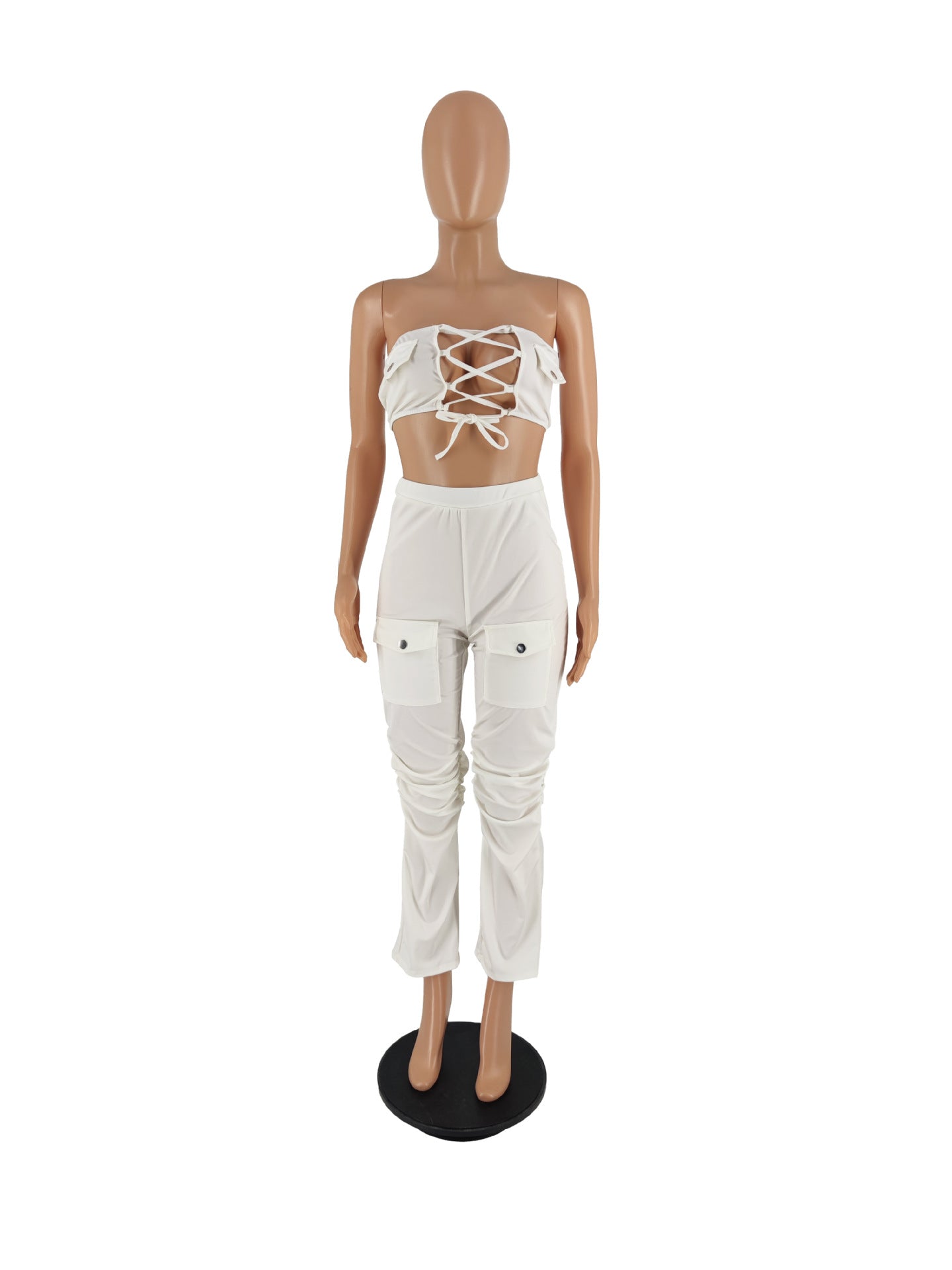 Sleeveless Lace-up Chest Wrap Vest Pants 2PC Set