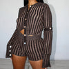 Single-Breasted Design Striped Wool Knitting Two-Piece Set