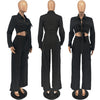 Long sleeves, long pants, cargo style, wide leg, solid color,2pc set