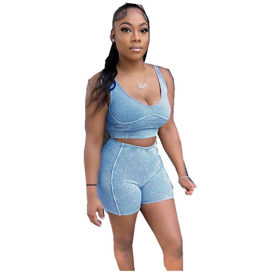 Camisole High Waist Hip Lift Shorts Casual Sports 2PC