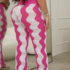Wave Pattern Color Matching Knitted High Waisted Wide Leg Pants