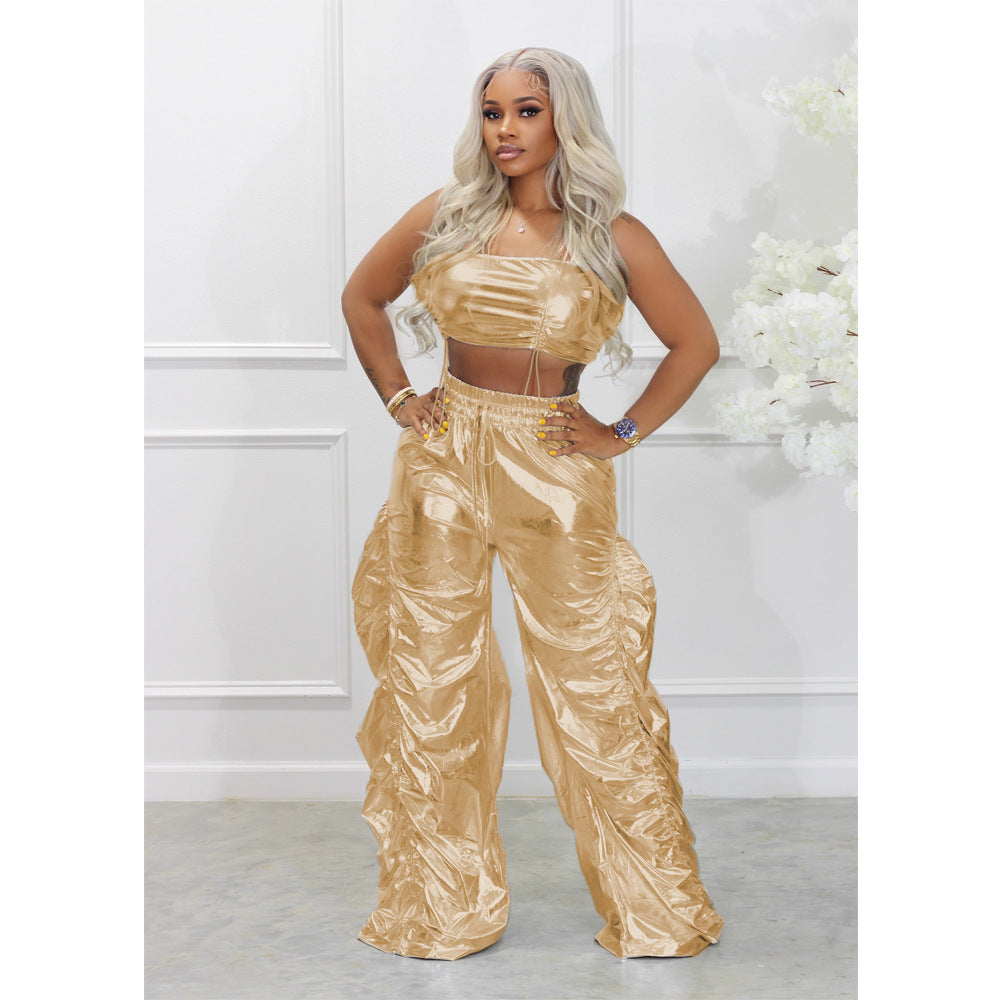 Hot stamping new personality street hip-hop nightclub two-piece set