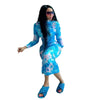 Stand Collar Printed Long Sleeve Ruffle Hip Dress