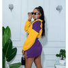 Split color-block long sleeve short skirt set stretch two-piece
