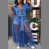 Cardigan Blue Denim Patchwork Skirt