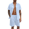 Linen Loose Short Sleeve Shorts Men's 2 PC Suit
