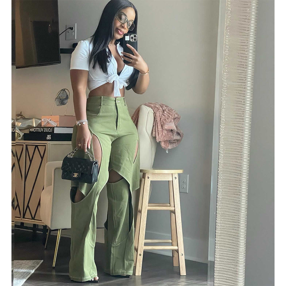 Cotton Fried Dough Twists hollow casual pants