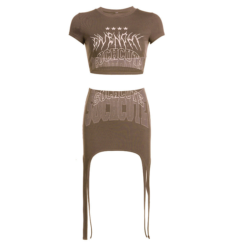 Sexy Bare Midriff Slim Fit T-shirt Skirt 2PC Set