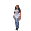 3D Denim Printing Camisole High Waist Slim Fit Skirt Suit