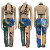 Printed Shoulder-Wrapped Chest Backless Tassel 2PC Set