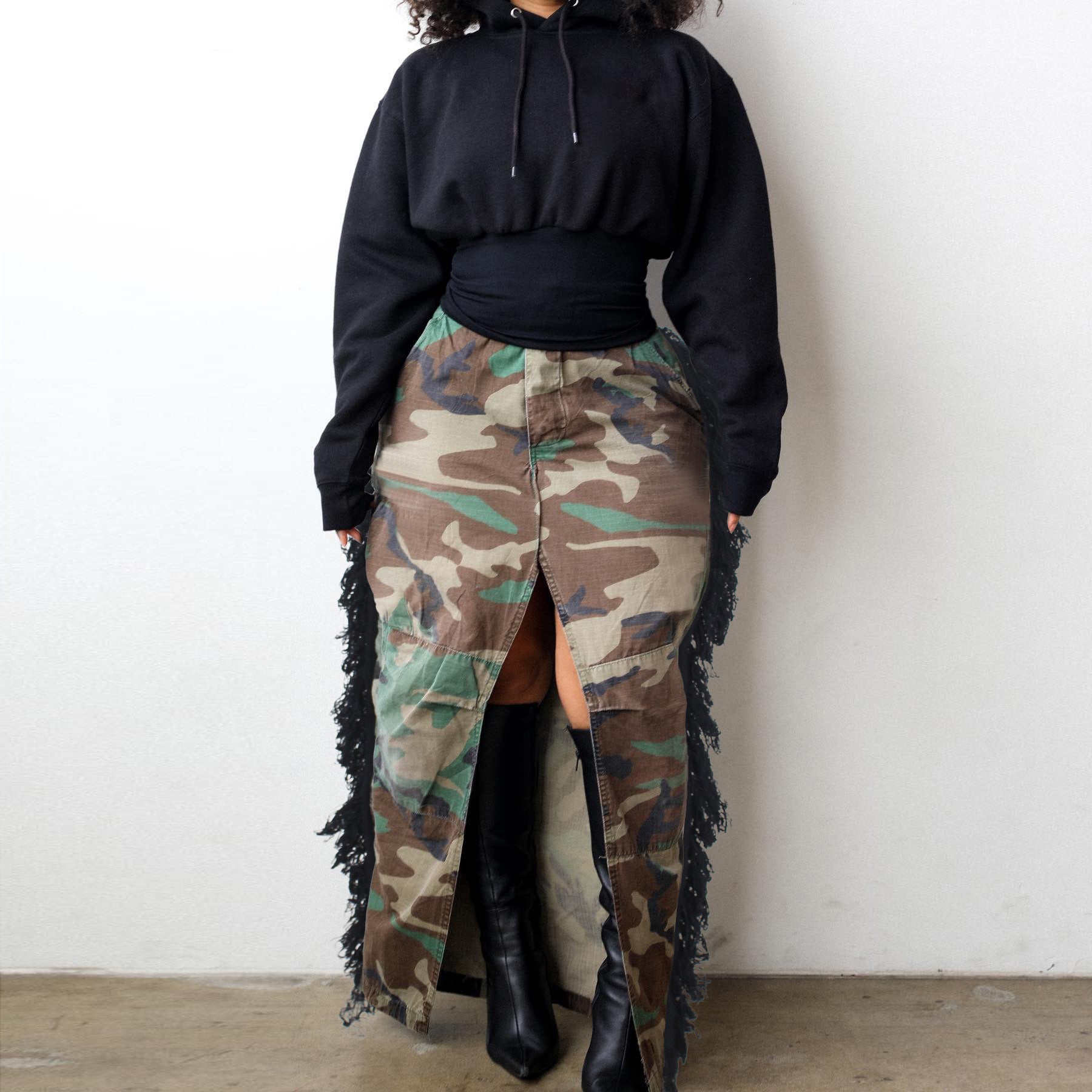 Camo Wash Water Su High Split Skirt