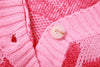 Sweet color-block low-cut V-neck button-up high-rise slim-fit knit top