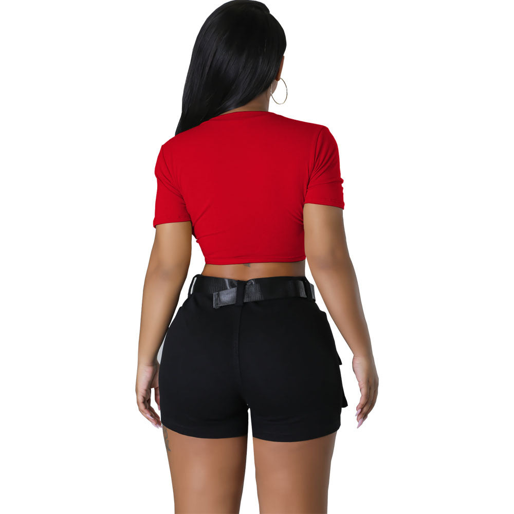 Solid Color Lace-up T-shirt
