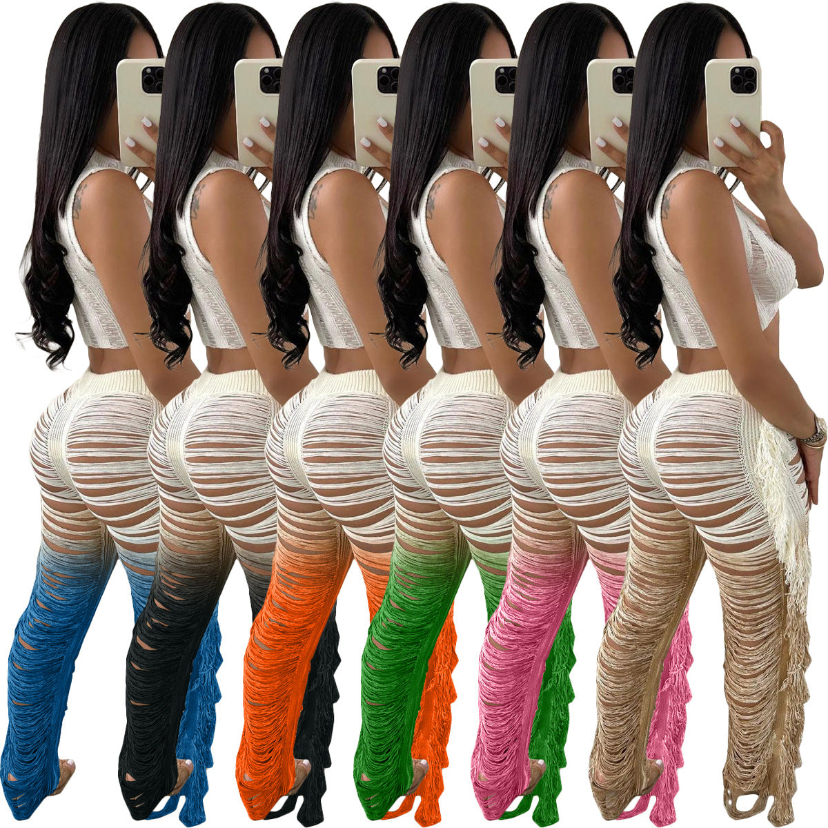 Fringed Hole Vest Trousers Set