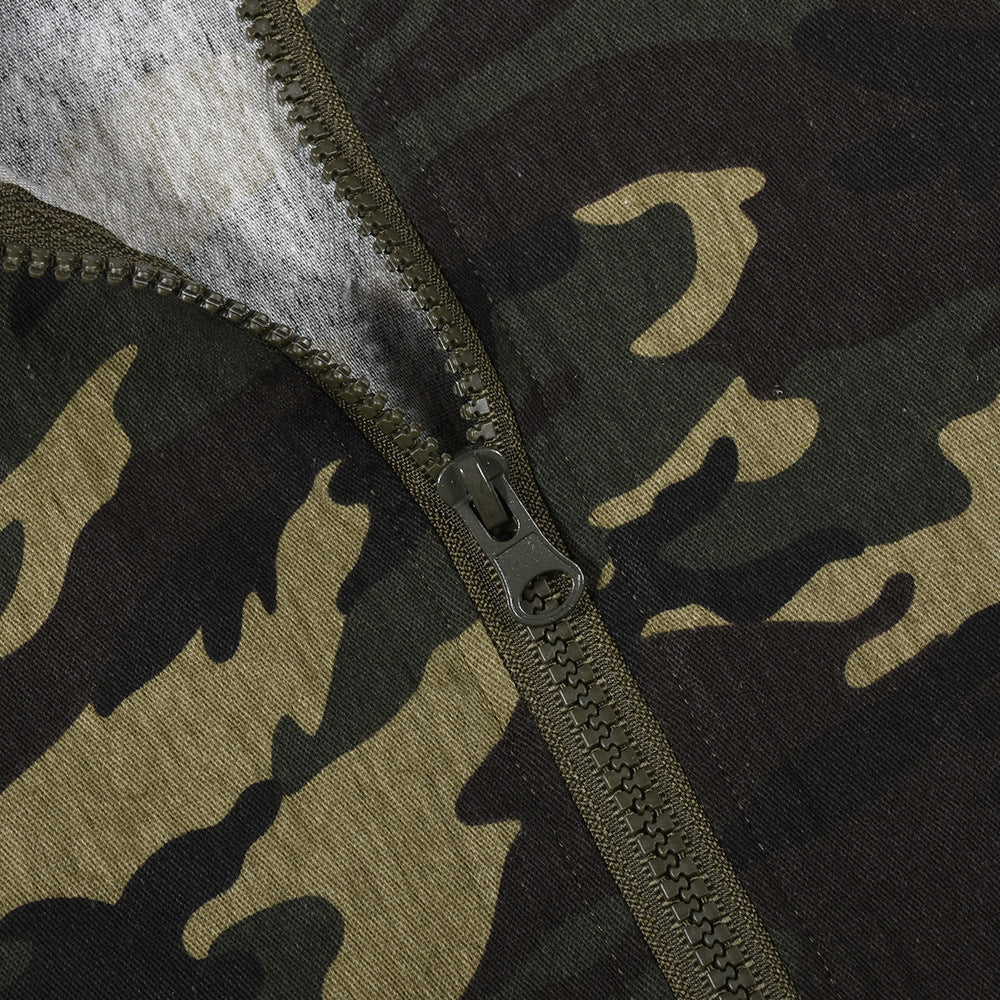 Camouflage Pocket Long-Sleeve Zipper Stand Collar Coat