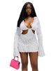 Long Sleeve Mesh Wave Pattern Sexy Short Dress