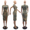 Camouflage Floral Split Mini Skirt Short Sleeve 2PC Set