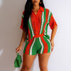 Hollow out See-through Contrast Color Lapels Knitted Shorts Suit