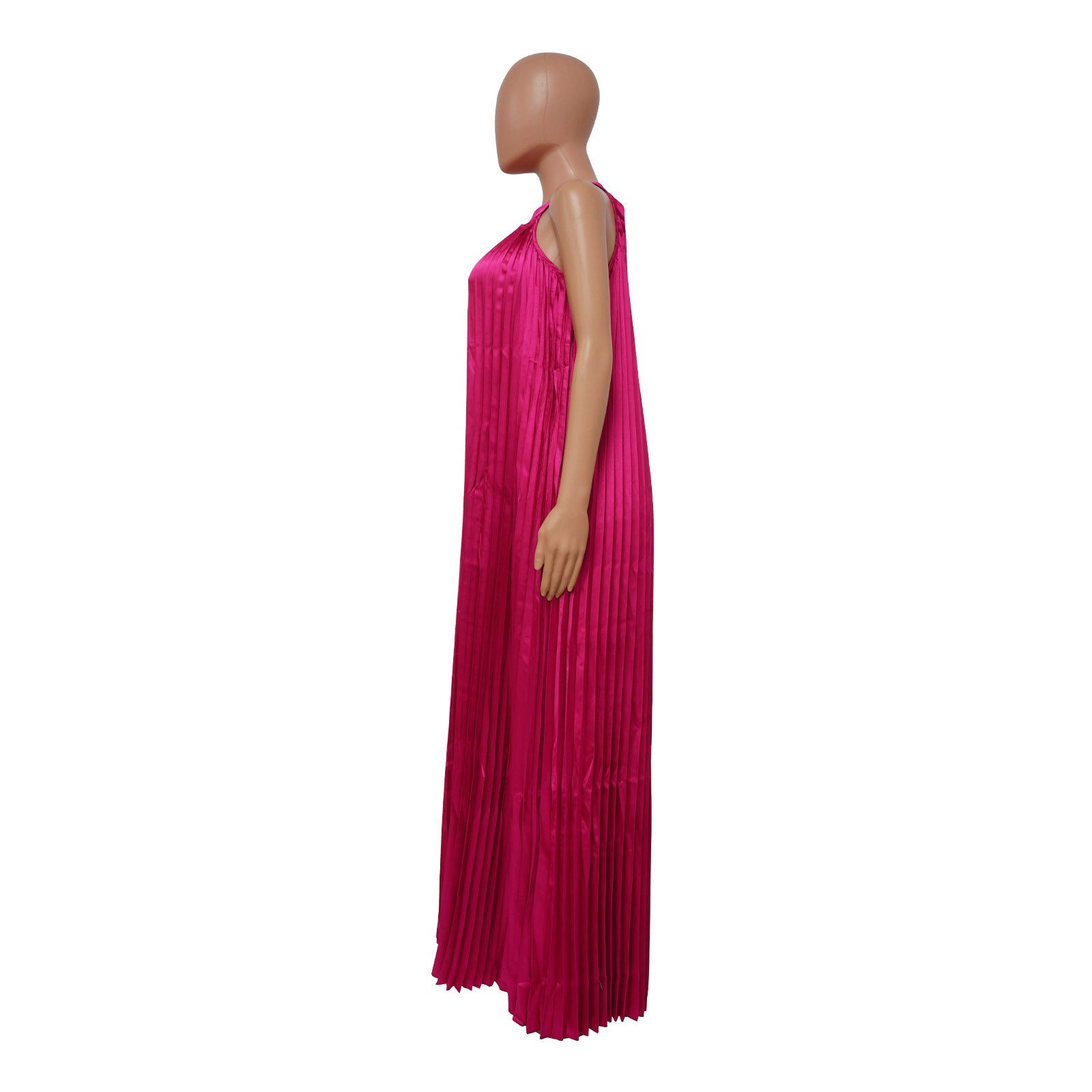 Sleeveless Off Shoulder Simulated Silk Pleated Large Swing Dress