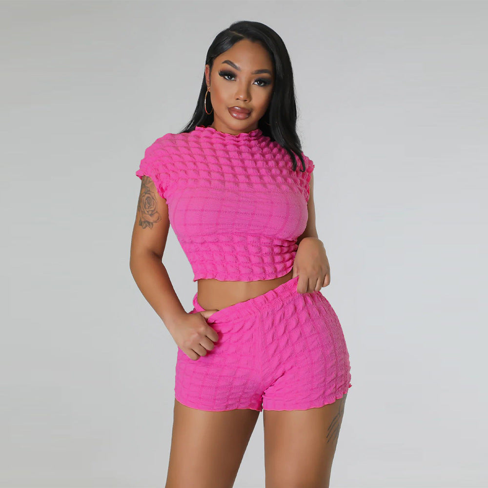 Cropped Shorts Popcorn Bubble Two-Piece Set