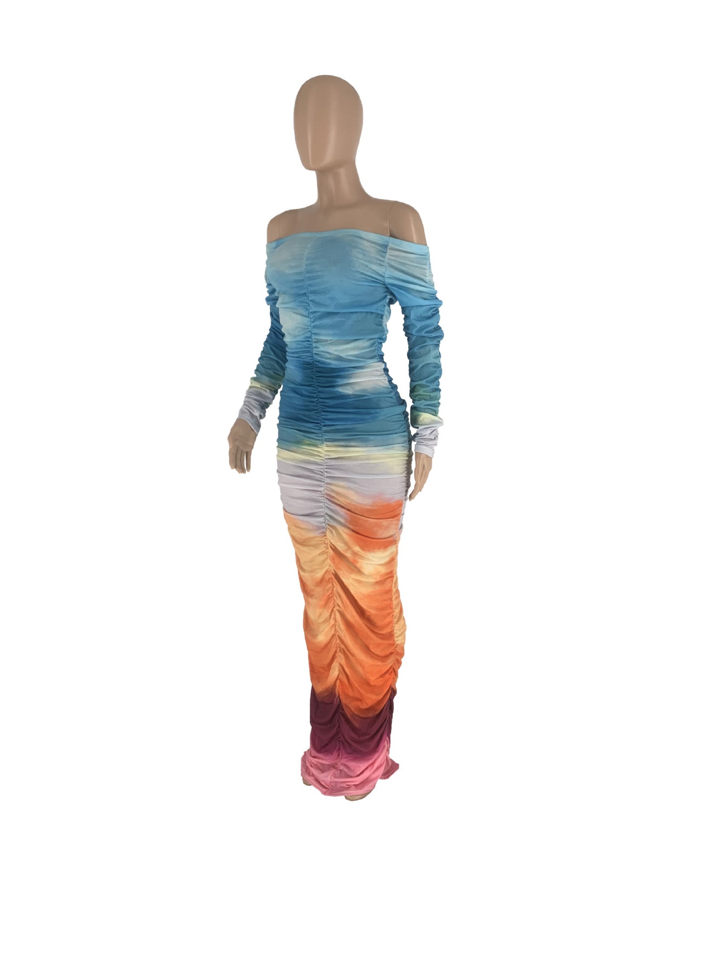 Off Shoulder Pleated Printed Dress