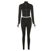 Stand Collar Zippered Long Sleeve Top High Waist Tight Trousers Set