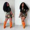 Solid Camouflage Short-Sleeved Shorts T 2PC Set