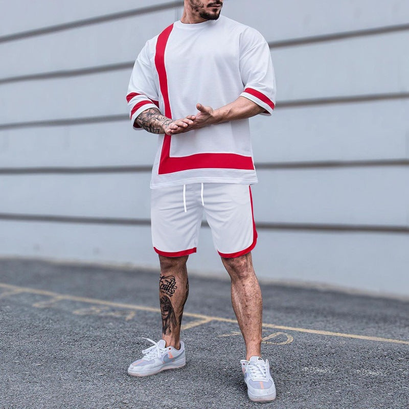 Men's Loose Multicolor round Neck Short Sleeve 2PC set