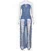Tassel Hole Rhinestone Washing Water Denim Jumpsuit Female