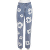 Printed high waisted casual straight jeans