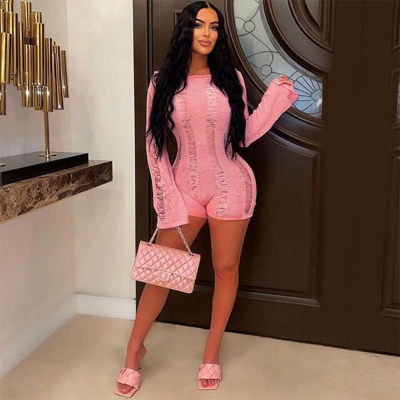 Sexy Ripped Long Sleeves Backless Jumpsuit