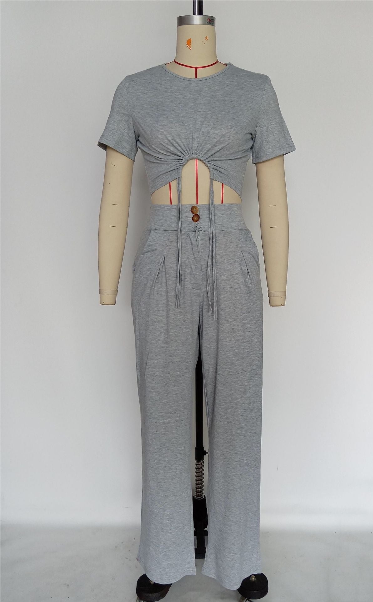 Cotton Short-sleeved Pleated T-shirt Wide-leg Pants Two-piece Suit