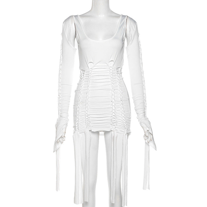 Long Sleeve Shawl Ripped Slim Fit Dress