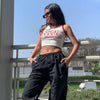 Contrast Color Letter Print Short Vest Versatile Top