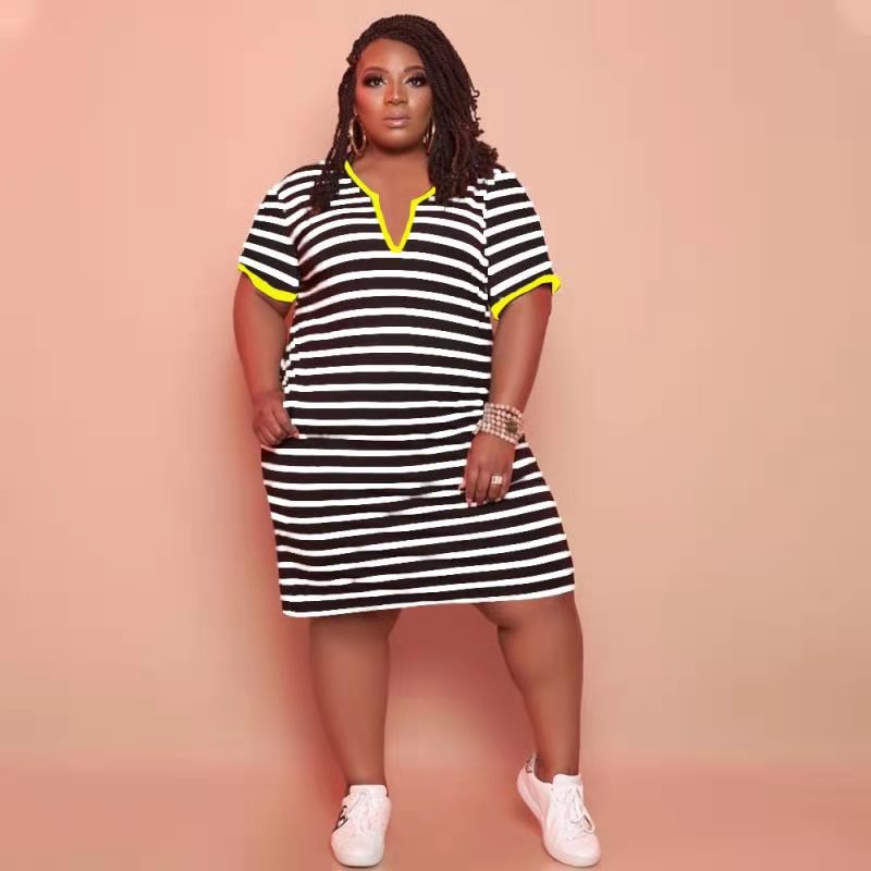 V-neck Striped Loose Dress