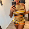 Knitted Backless Halter Top & Bottom 2PC Set