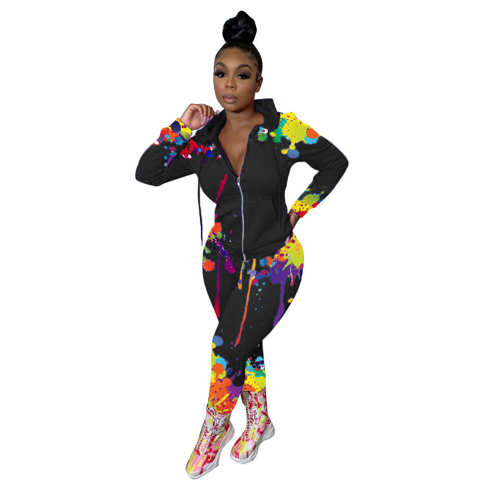 Splash printed sweater 2pc set
