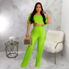 Pleated Ruffled Shoulder Wide-leg Trouser Set