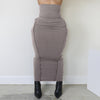 Solid color high waisted elastic waistband patchwork car edge one step skirt long skirt