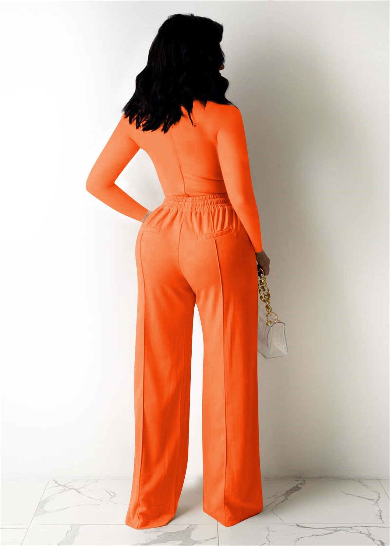 Long sleeved solid color low cut two-piece set