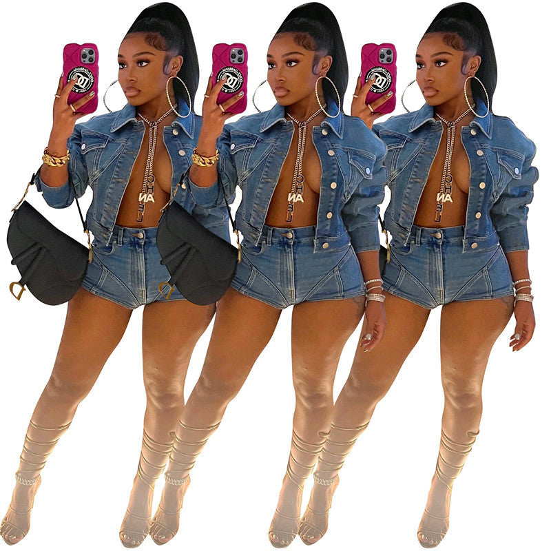 Stretch Shorts Denim Suit