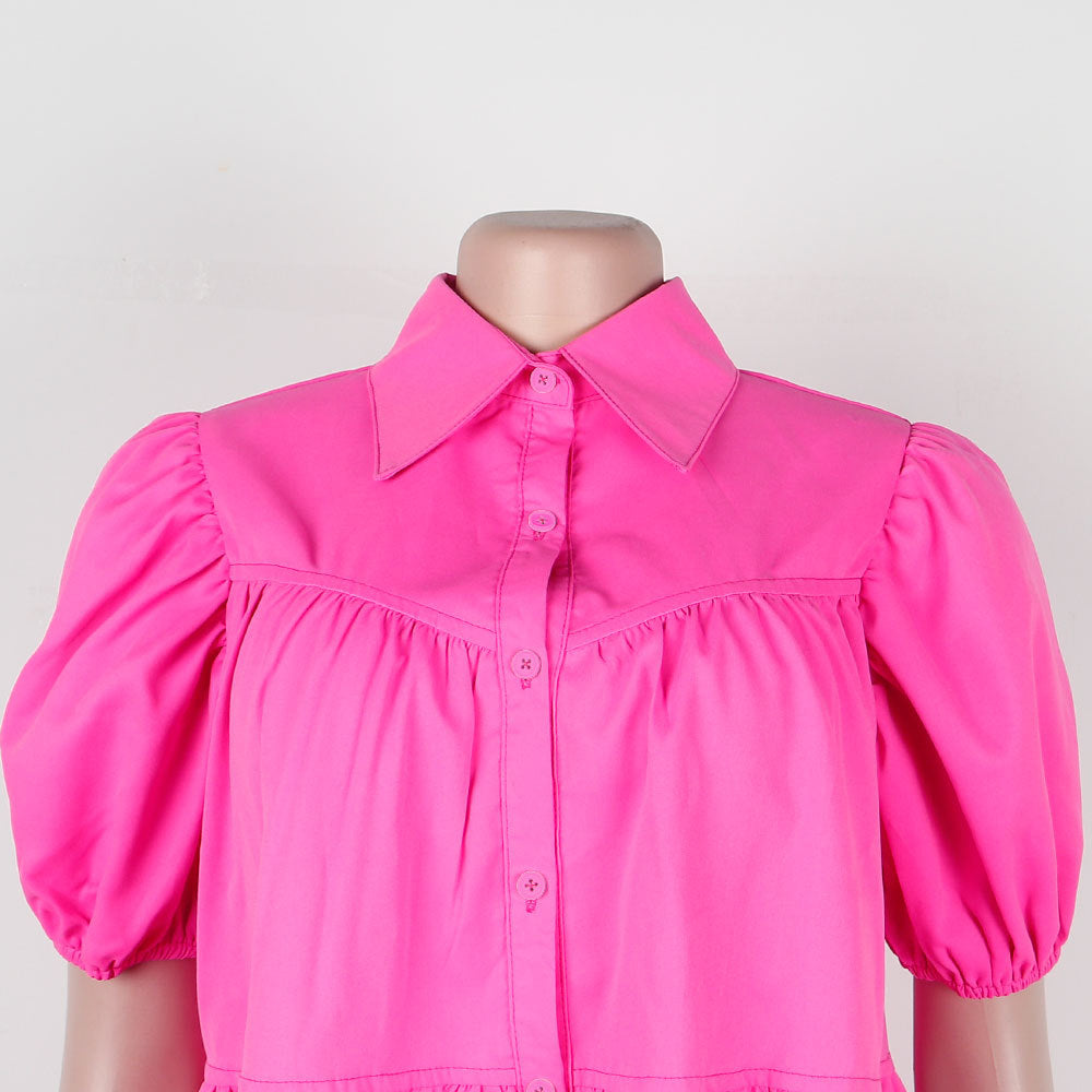 Puff Sleeve Loose Pleated Dress