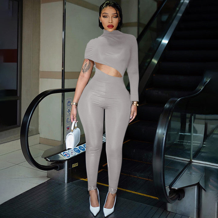Tight solid color irregular umbilical jumpsuit pants