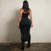 Solid color high waisted elastic waistband patchwork car edge one step skirt long skirt