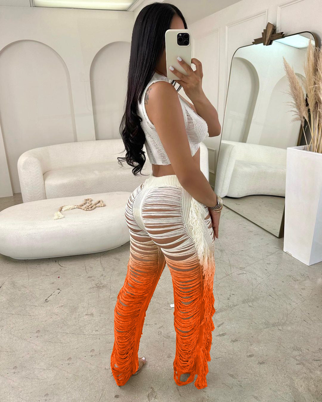 Fringed Hole Vest Trousers Set