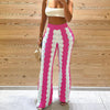 Wave Pattern Color Matching Knitted High Waisted Wide Leg Pants