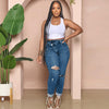 Ripped Diagonal Buckle Stretch Jeans