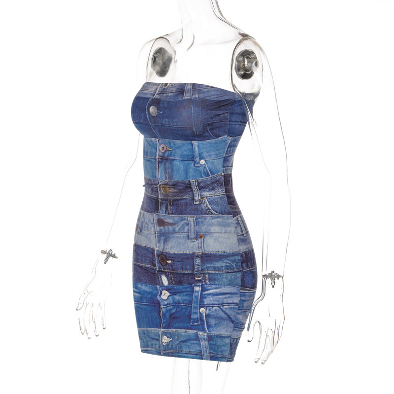 Printed Backless Top Sheath Dress